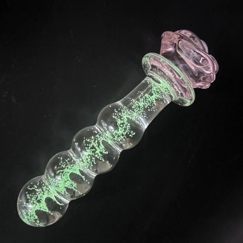 Rose Flower Luminous Glass Butt Plug Anal Toys For Adults Couples Women Non Vibrating Butt Plugs