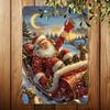 Vintage Santa Sleigh Metal Tin Sign 8x12 Inch Iron Plate Wall Art Home Decor Christmas
