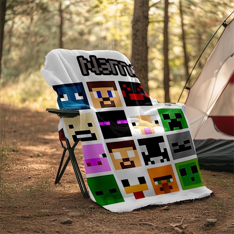 Personalized Custom Name Blanket - Minecraft Print Design,Blanket for Sofa,Bed,Travel,Camping - Soft and Warm, Great Gift