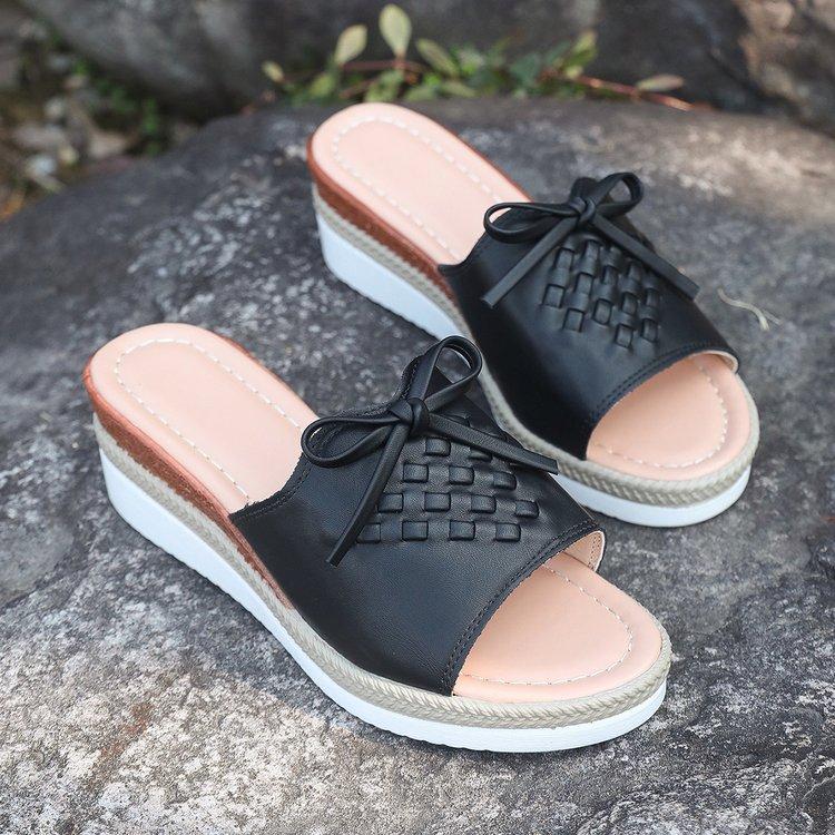Summer new women's wedge heel slippers large size fish mouth casual wedge heel thick slippers