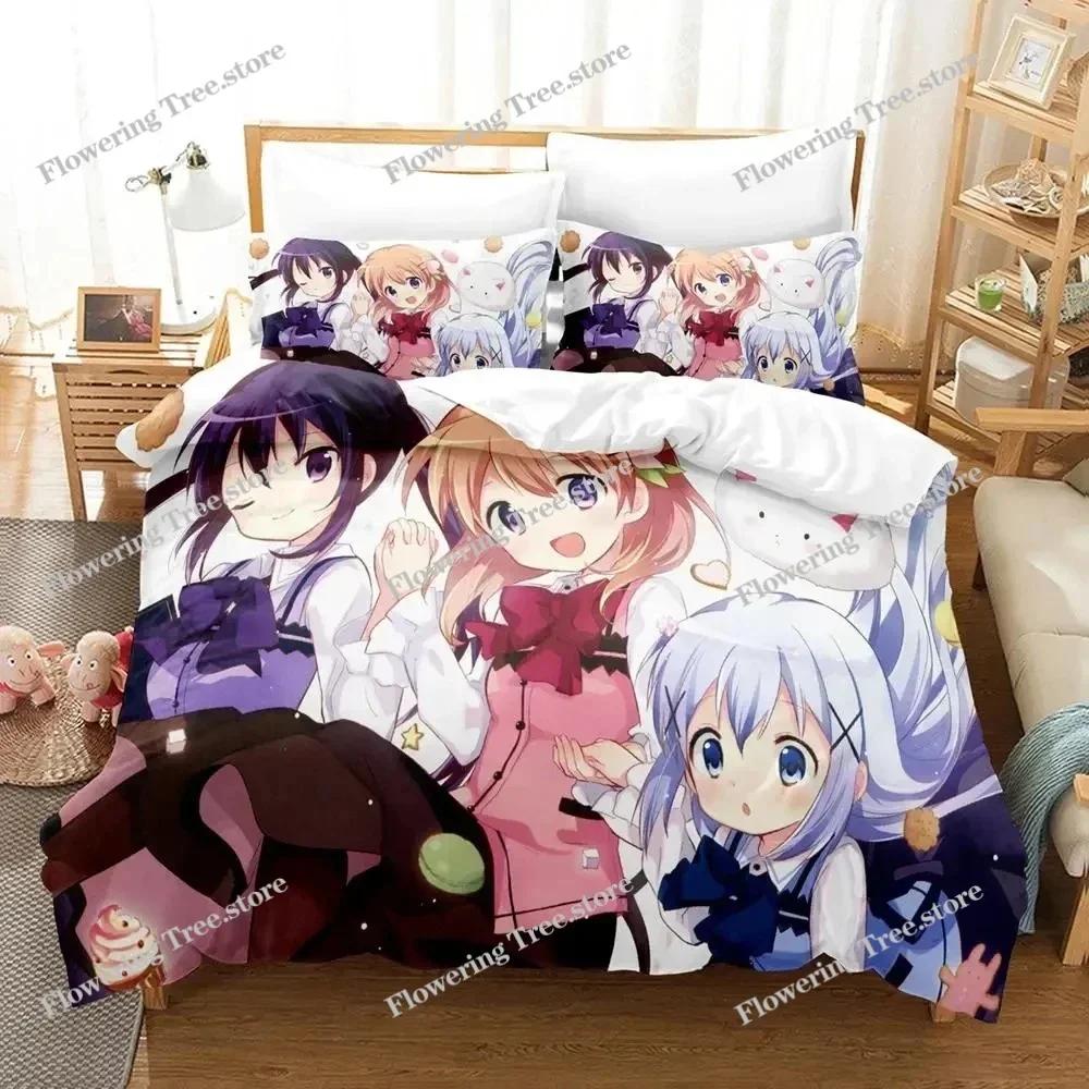 Anime Is the Order a Rabbit Bedding Set Duvet Cover Bed Set Quilt Cover Pillowcase Comforter king Queen Size Boys Adult029
