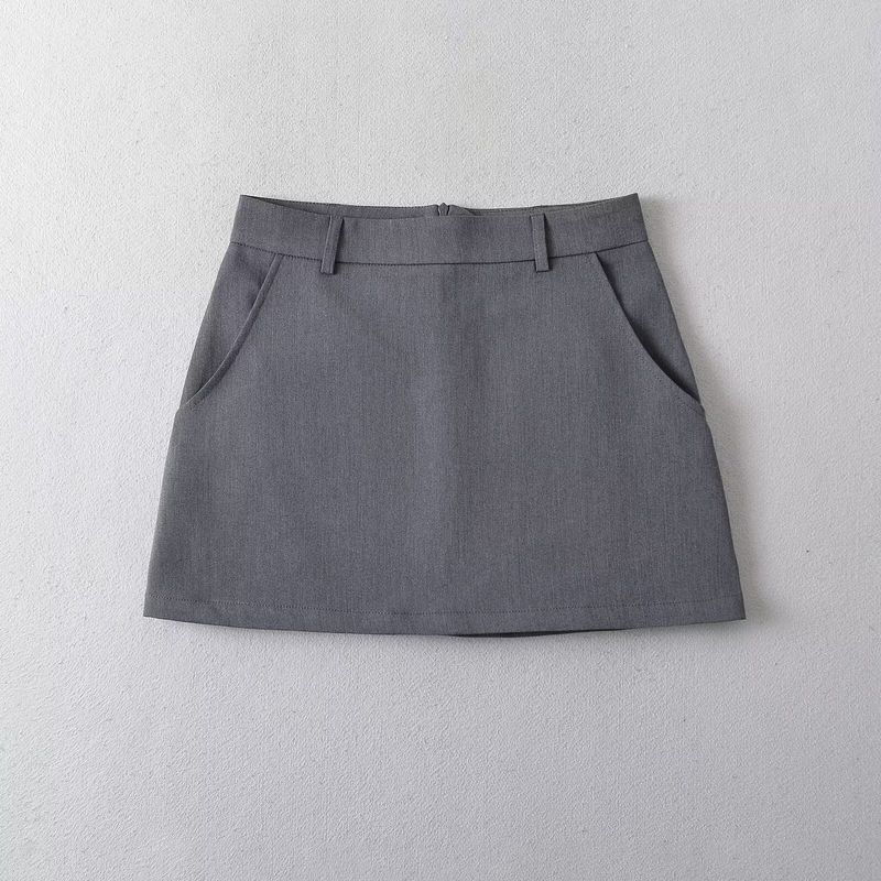 

Fashion New Arrival Casual High Waist A- line Skirt Suit Grey XS
