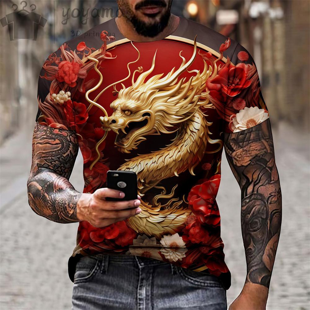 Herrenmode T-Shirt Drache 3D-Druck Kurzarm Sommer Freizeitkleidung Mann Personalisiert Streetwear Harajuku O-Ausschnitt Oberteil Tee