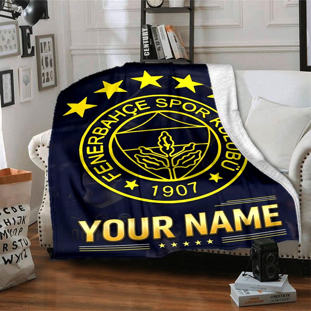 1pc Fenerbahçe Spor Kulübü Blanket with Custom Name, Gift, for Men and Women, Soft Blanket, Good for Sofa Bed Couch Travel, Lightweight Flannel Blanke