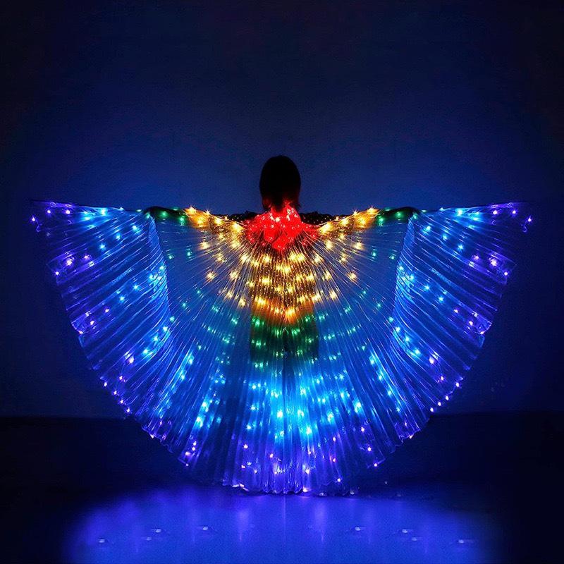 Multicolor LED Light-Up Gold Wings for Adult Belly Dance & Stage Performance