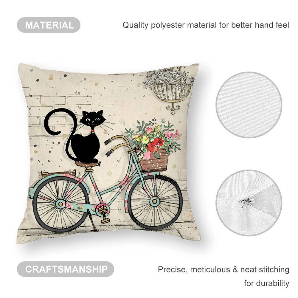 Cartoon Little Black Cat Cute Pillow Case Home Double-sided Printing Short Plush Colorfast Microfiber Cushion Cover