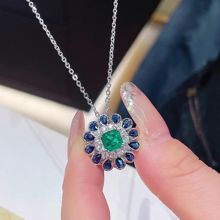 Premium Retro Sunflower Pendant, Daily Versatile Synthetic Emerald Stud Earrings, Open Ring, Colorful Treasure Set For Women