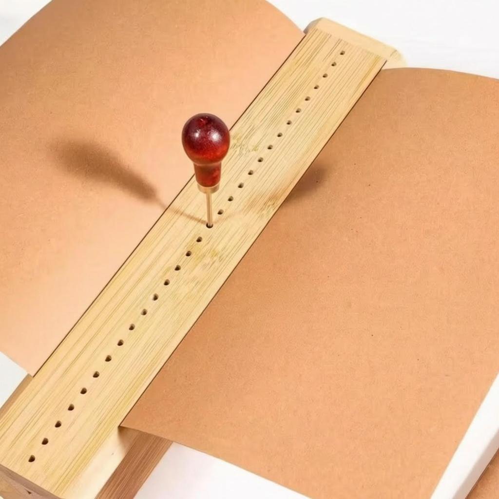 Natural Wood Bookbinding Guide with Awl Easy-to-Use for DIY Stationery Makers