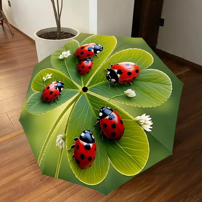 1pc ladybugs clover Automatic Open/Close Umbrella with Windproof, 8-Rib Sturdy Canopy, Durable Ribs, Fashionable Design1131A