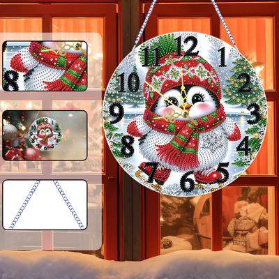 2D Flat DIY Xmas Diamond Painting Clock Pendant 5D Hanging Clock Art Craft Diamond Art Clock Pendant Kit Creative Craft Project