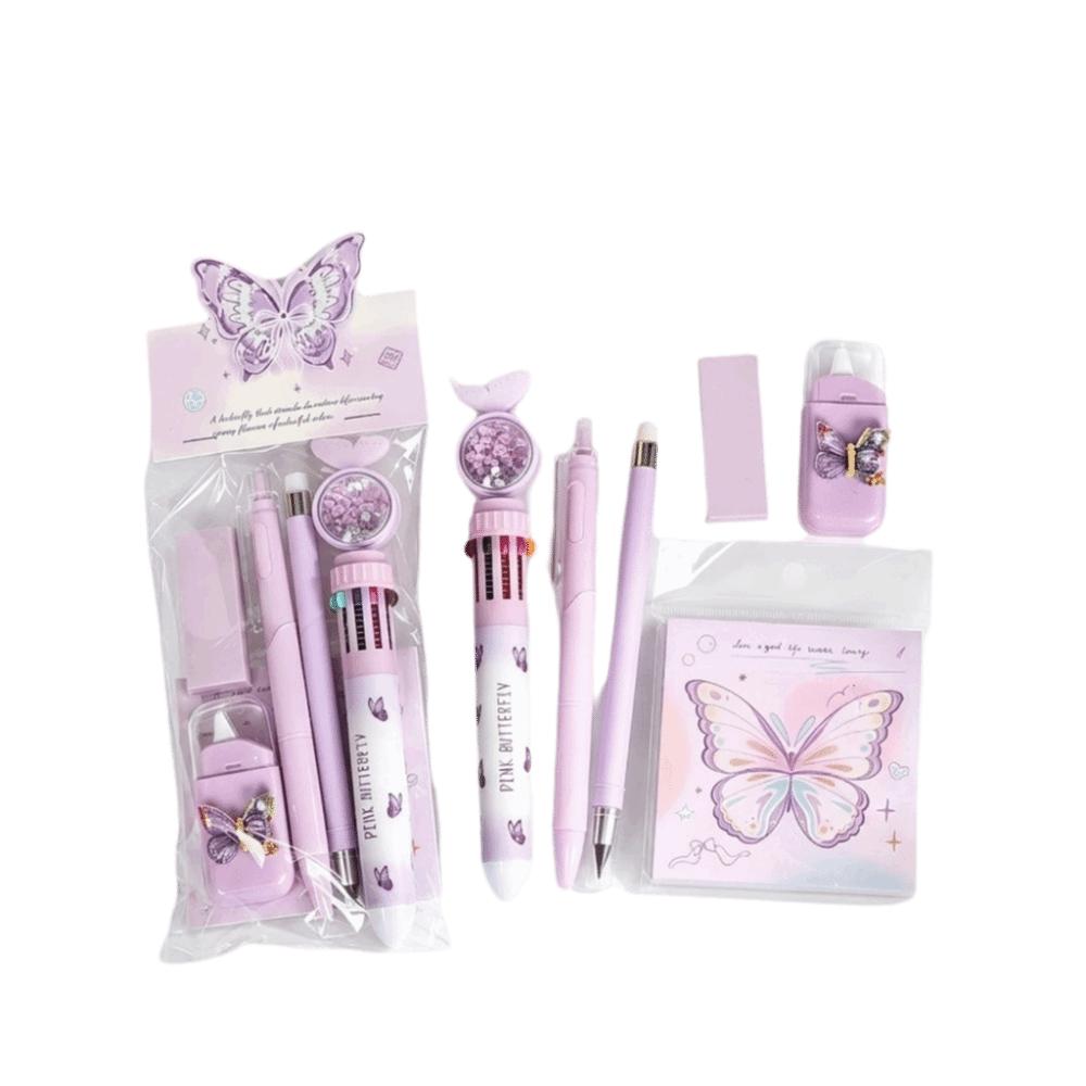 Retractable Gel Pens Butterfly Stationery Set Everlasting Pencil Correction Tape School Supplies Kit Aesthetic Sticky Notes