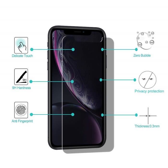 Film de protection - Phonillico® - iPhone XR - Pack de 3 - Noir - Anti espion - Résistant aux rayures
