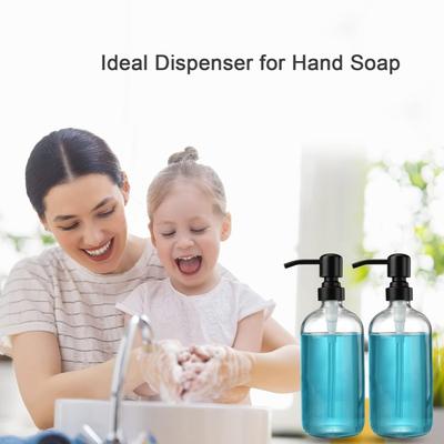 4 Glass Soap Dispenser - (17 Ounce/ 500 ML)Clear Soap Dispenser for Kitchen, Refillable Liquid Hand with Stainless Steel Pump