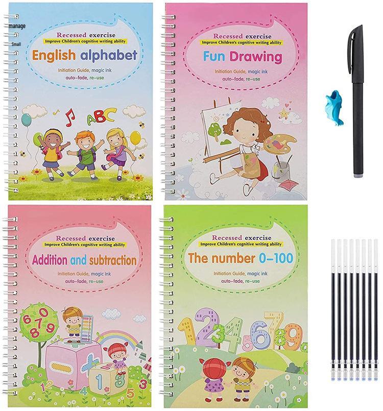 Global English Calligraphy Practice Set: Preschool Pen Control & Magic Writing Stickers for Kids