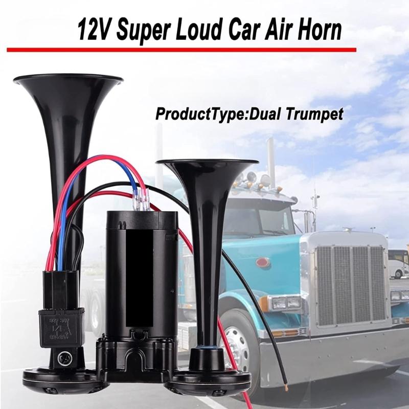 600DB Car Air Horn Super Loud 12V Auto Air Horn Double Tube Trumpet Air Horns for Car Boat 12V Vehicles
