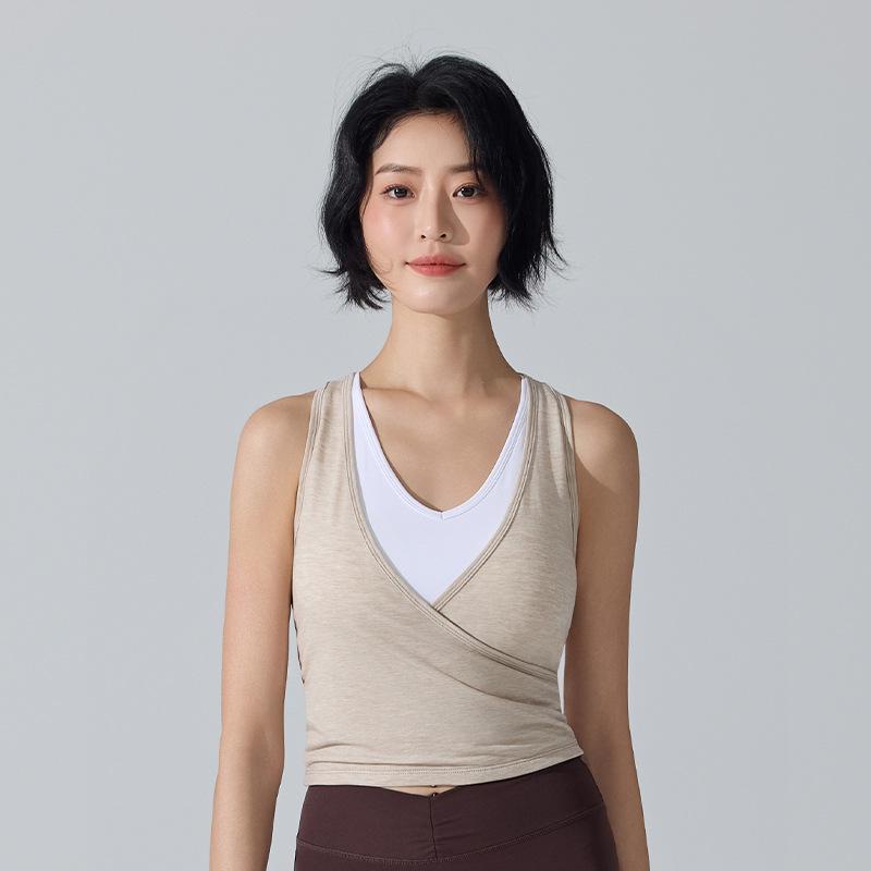 

Slim-Fit Breathable Sports Vest: Waist-Cinching Yoga Cover-Up L абрикосовий/хакі