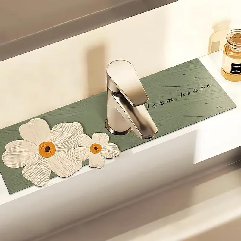 VIKAMA Cartoon Cute Faucet Mat Kitchen Super Absorbent Mat Coffee Machine Drain Mat Drying Mat Quick-Drying Bathroom Drain Mat