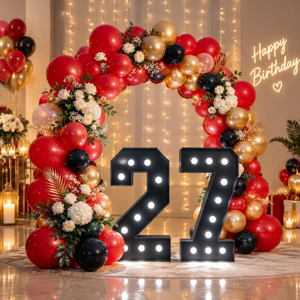 2Pcs 91.5cm Large Black KT Board Glowing Number 27 Marquee Frame,Party Backdrop Sign Decor for 27th Birthday, Anniversary,Graduation & Holiday Events