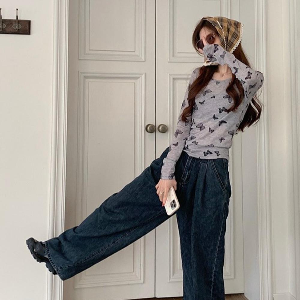 Ins Sun-protection Pullovers Butterfly Sheer Tops Korean Style Bottoming Shirts Women  Girls