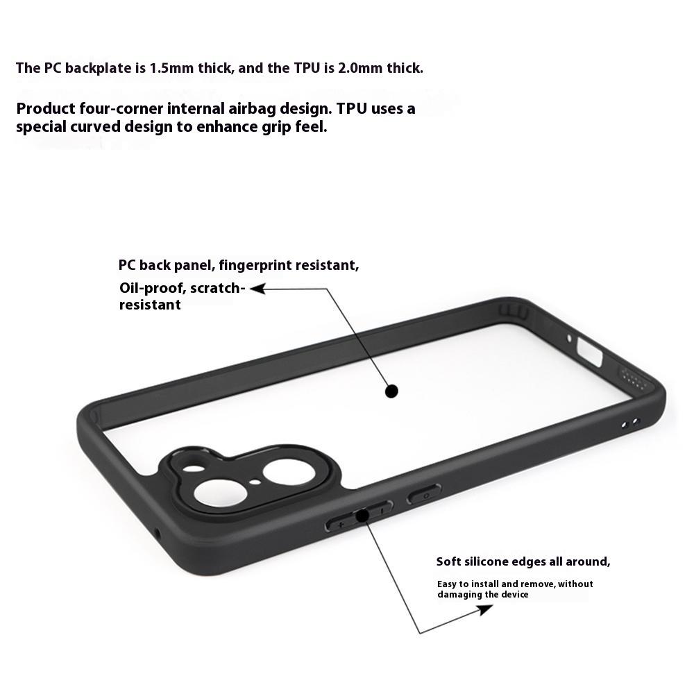 For OnePlus Nord CE5 5G Deksel Støtsikkert PC+TPU Gjennomsiktig Bakside Telefondeksel