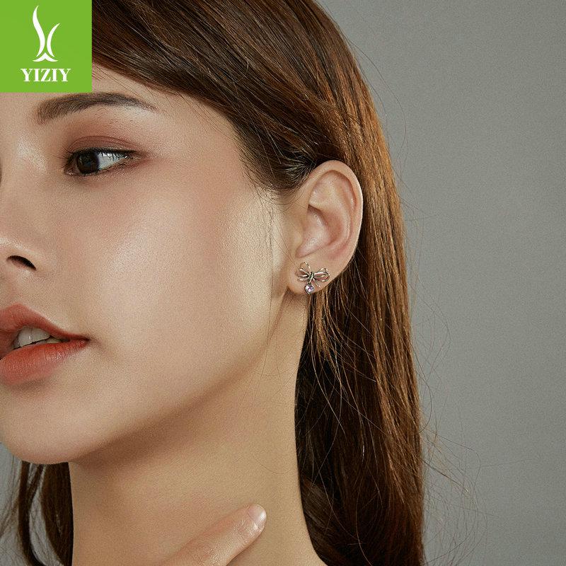 Yinziyun Sterling Silver Bow & Heart Earrings - S925 Christmas Jewelry for Women (SCE962)