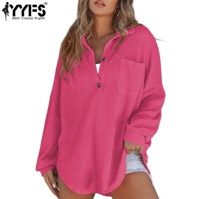 Women's Fashion Casual Fall Winter Solid Color Print Long Sleeve POLO Neck Pullovers & Long Sleeves