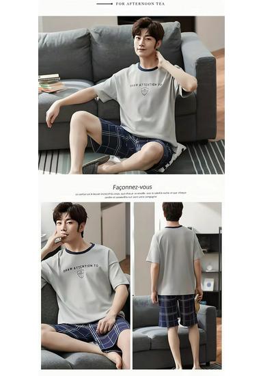 Men's Short-Sleeve Cartoon Pajama Set with Shorts