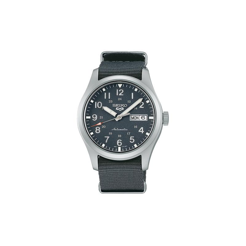 Seiko Men's Gray No. 5 Series 100 Meters Waterproof Mechanical Movet Nylon Strap Watch Dial Srpg31k1