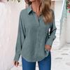 Womens V Neck Shirts Long Sleeve Casual Collared Shirt Loose Blouses Solid Color Tops With Pocket
