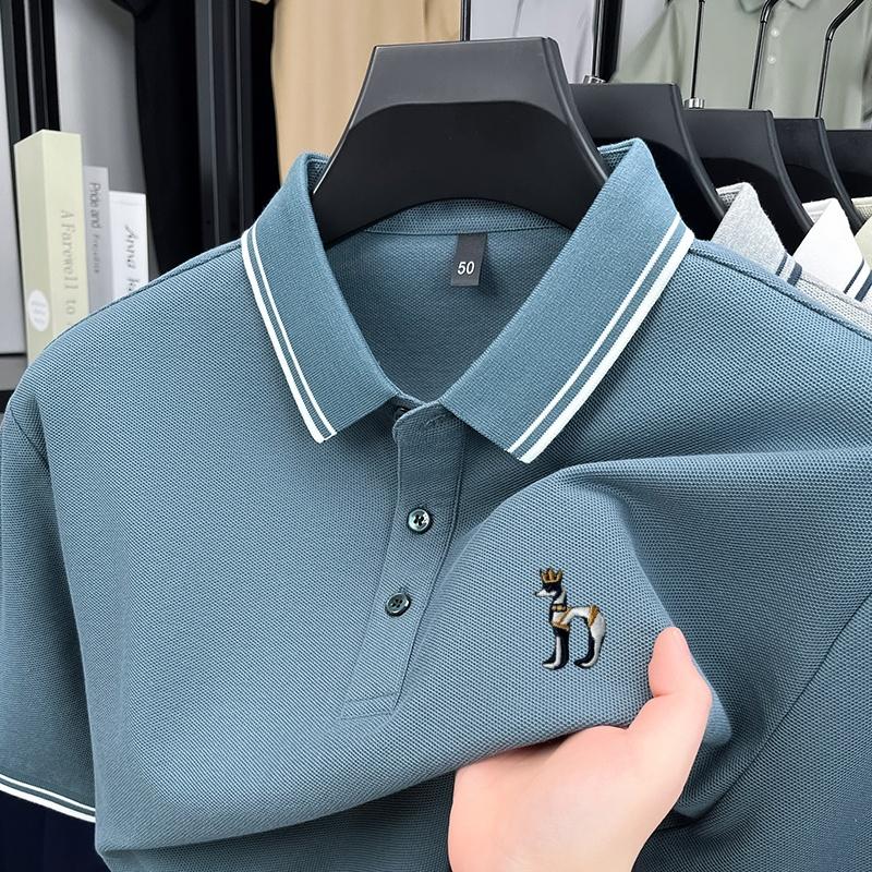Men s Polo Shirt Cotton Summer Lapel Exquisite Dog Embroidery Short Sleeve T-Shirt High End Business Menswear M