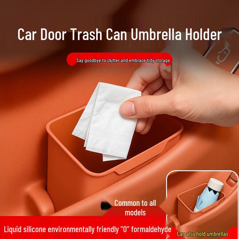 Silicone Car Trash & Umbrella Holder for Front/Rear Doors & Seats - Waterproof Storage