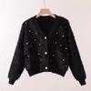 Small Perfume Style Beading Imitation Mink Velvet Sweater Jacket Women Loose Short V-neck Knitted Cardigan Comfortable Versatile and Fashionable
