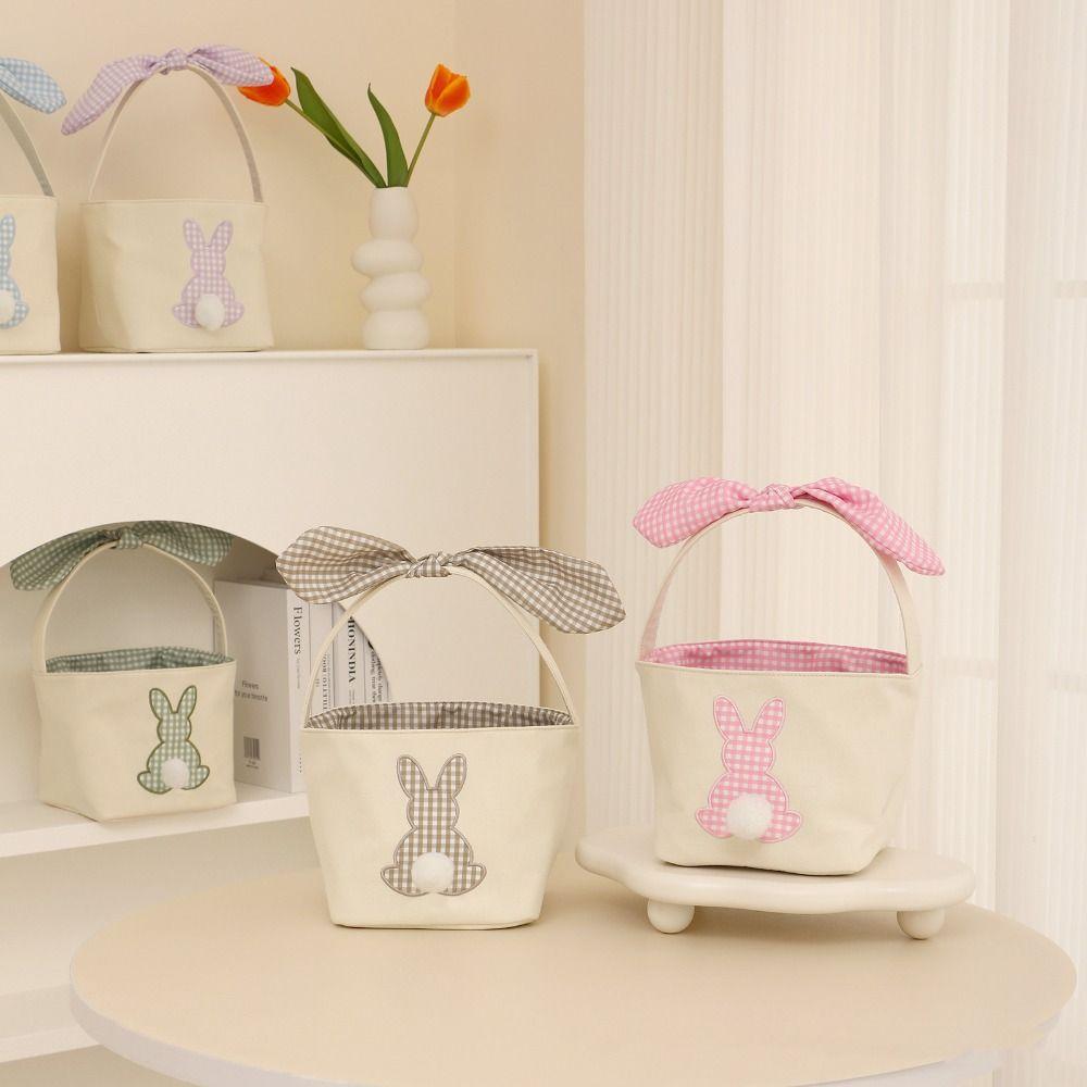 With handle Rabbit Basket Long ears Candy Bag New Easter Egg Basket  Easter decorations