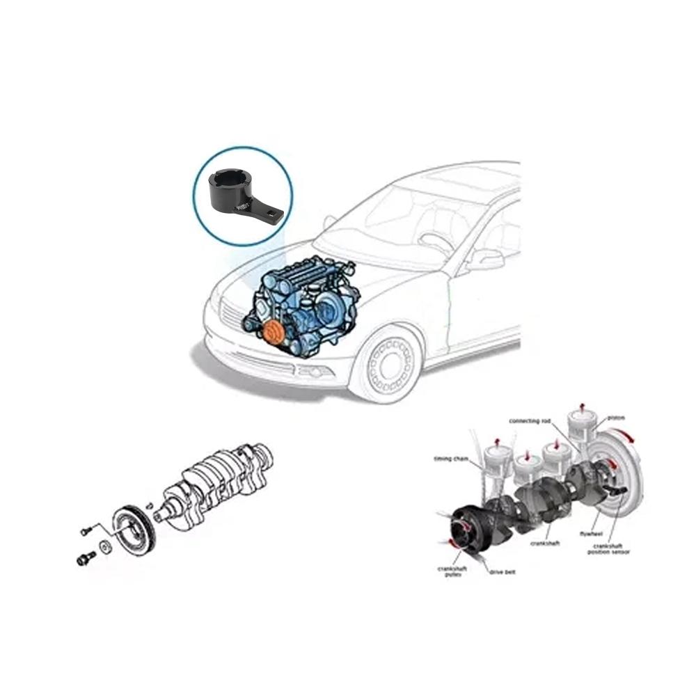 One Set Crankshaft Damper Pulley Holding Fixing device Crank Holder Tool with 2PCS Crank Bolts For Toyota For Lexus Black