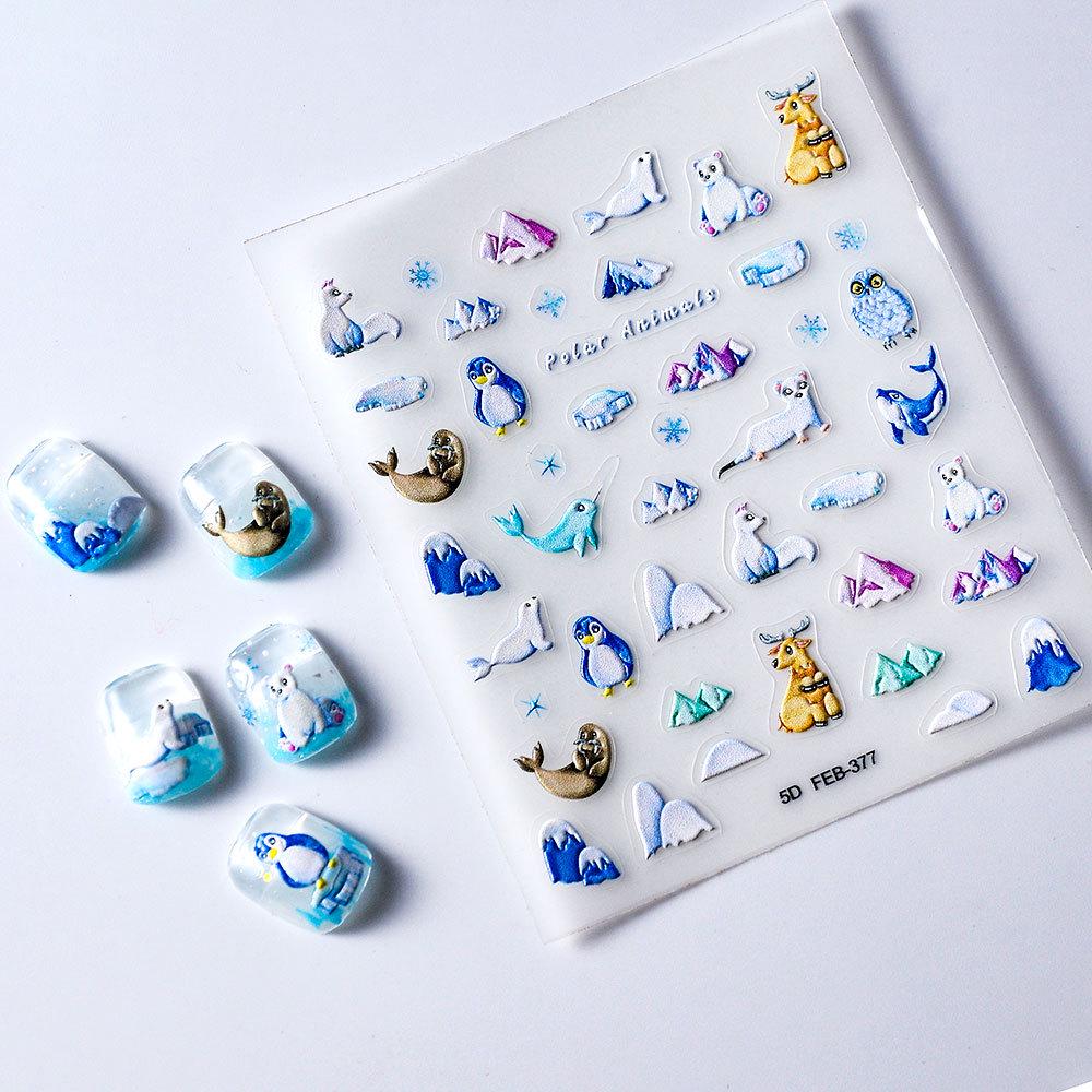 Penguin Arctic Iceberg 5D Waterproof Nail Stickers for Kids