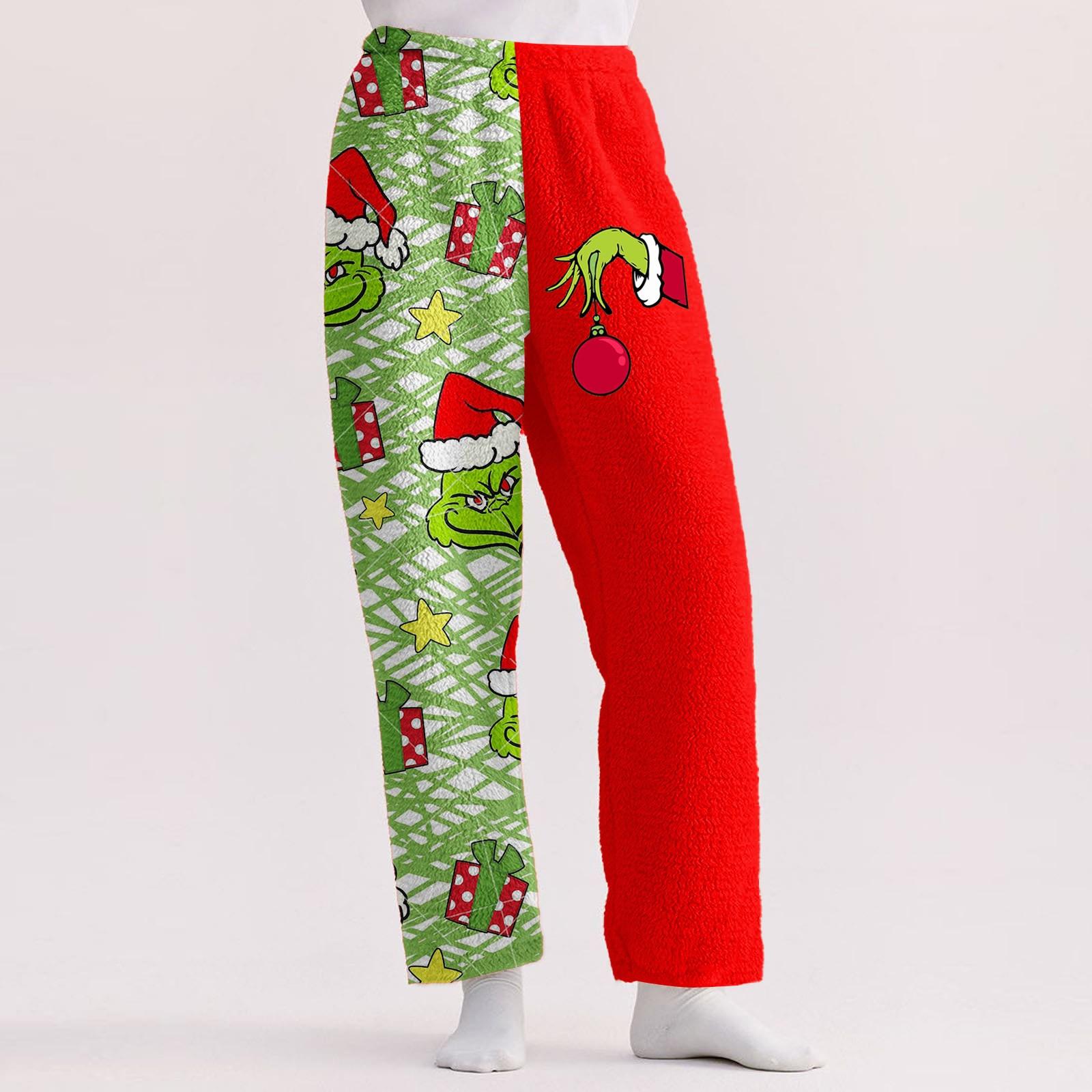 

Женские повседневные свободные фланелевые спальные брюки с рождественским принтом, плюшевые повседневные брюки, удобные спальные брюки L зелёный