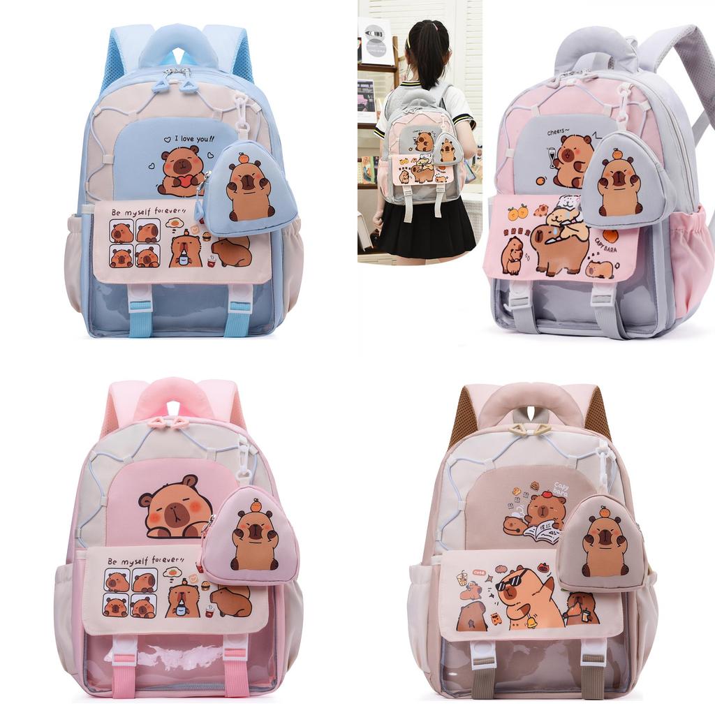 Kids Backpack For Preschool Cartoon Capybara Design Oxford Fabric With Load Reducing Straps For School Use