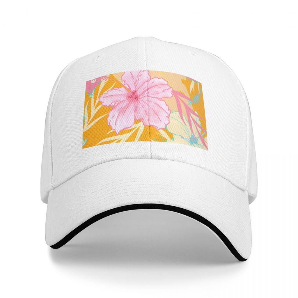 Tropical Island Hibiscus Flowers and Monstera leaves Baseball Cap Fishing cap Military Tactical Cap Golf Women Unisexs