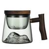400ml Glass Tea Mug With Wood Handle Chinese Heat Resistant Puer Tea Water Separation Cups Kung Fu Tea Cup Set