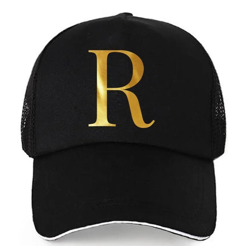 1pc AmaBe Hip-Hop Baseball Cap with Golden Letter Print, Adjustable Hook & Loop Closure, Breathable Mesh Back, Lightweight Stret