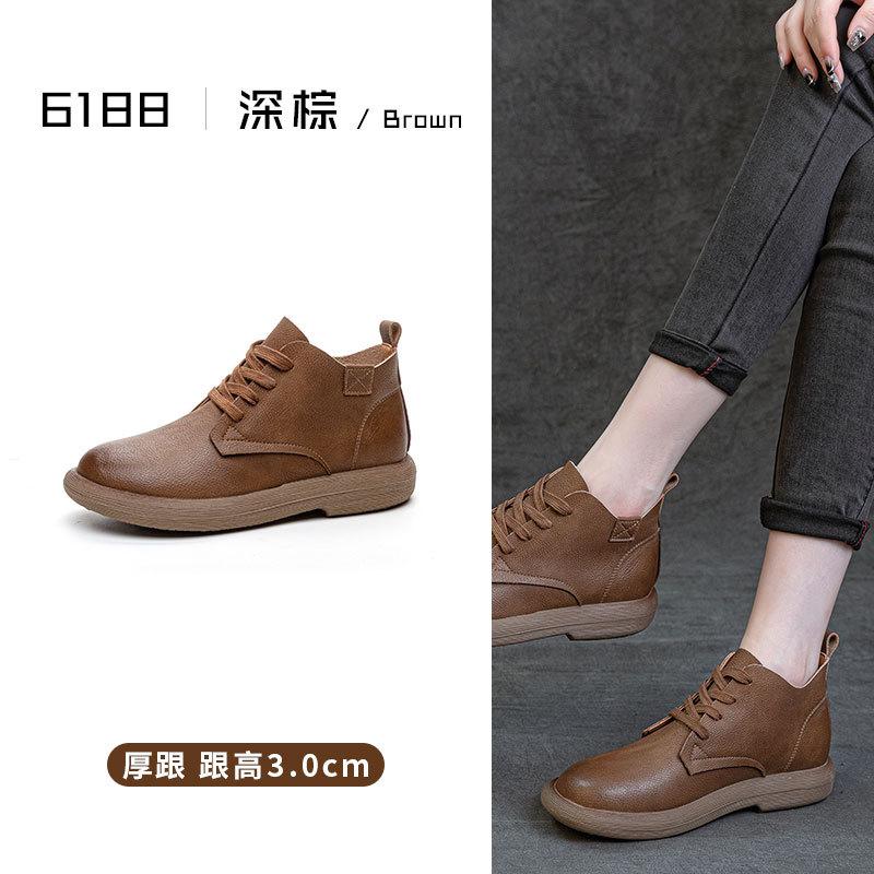 2025 new winter Korean version solid-color leather Martin boots women's thick heel retro casual short boots versatile boots