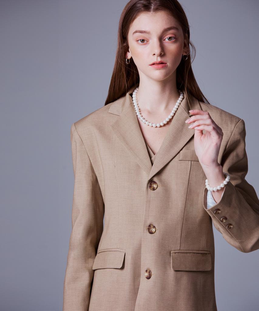 Etre Au Sommet 3-Button Wool Jacket (Beige)