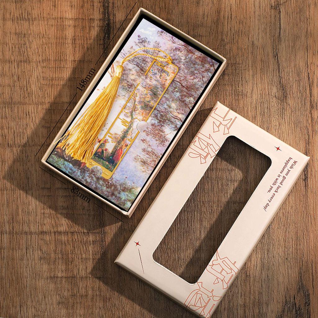 Set elegant de semne de carte metalice: Cutie cadou de Anul Nou pentru studenți, inspirată de pictura în ulei.