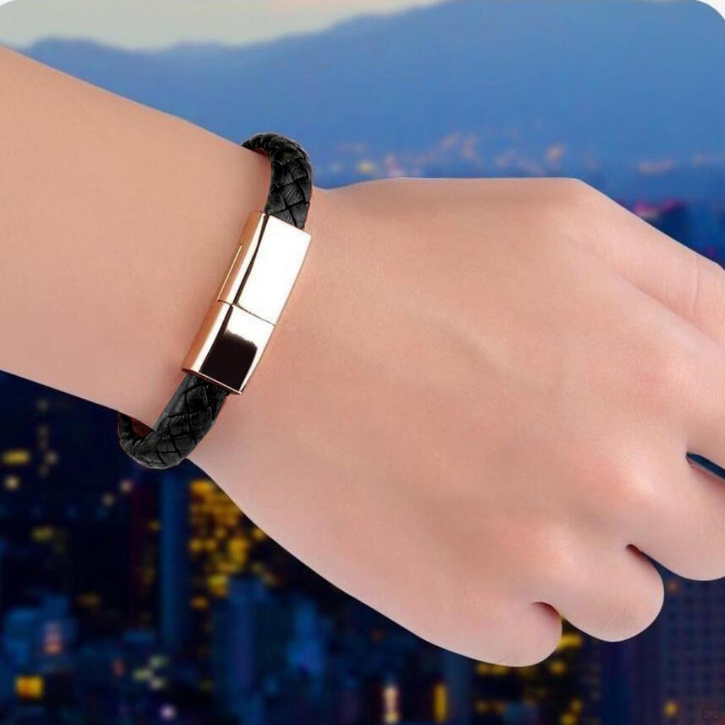 Charging Bracelets Cable Data Charge Cord Fashion Braided PU Leather (Black)