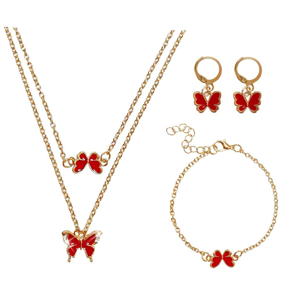 Butterfly gold plated jewelry set for women necklaces with matching earrings bracelet elegant jewelry for wedding party Valentines Day gift