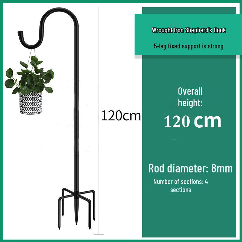 Outdoor Wrought Iron Shepherd's Hook for Garden, Courtyard, or Balcony Lighting