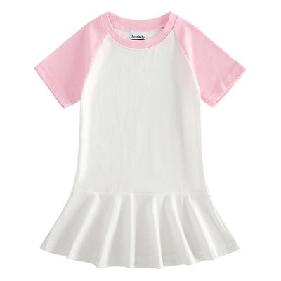 Korean Summer Cartoon Pleated Dress for Girls - Short Sleeve Color Block Skirt Style