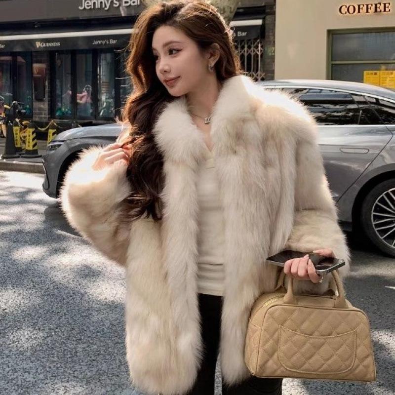 New imitation fox fur coat women's winter stand-up collar looking thin imitation mink fur coat celebrity style