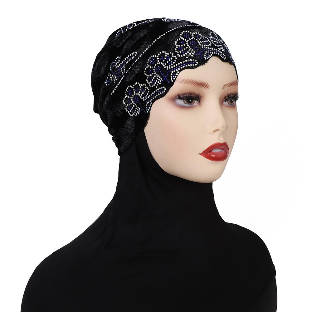 Diamonds Undercap Stretchy Hijab Plain Soft Bonnet Muslim Women Elastic Flannel Inner Hijab Turban Islam Underscarf