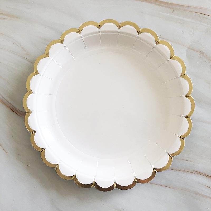 Eco-friendly Children's Birthday Party Tableware Set: White Disposable Plates, Cups, and Napkins.